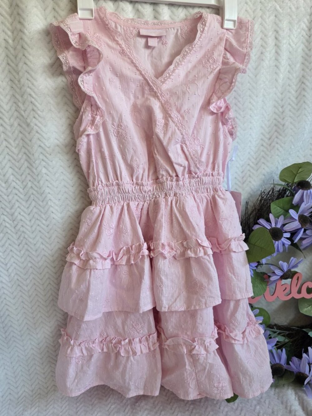 LoveShackFancy x Target Girls Rose Embroidery Tiered Ruffle Dress pink 14